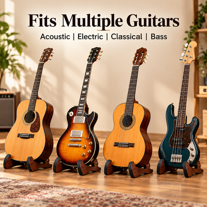 Walnut-Style Folding Guitar Stand – Compact A-Frame Design