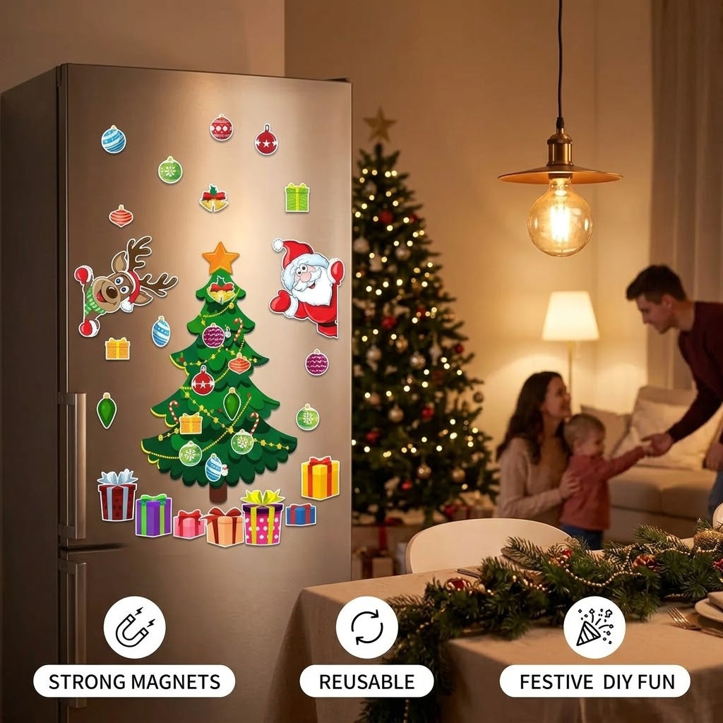 Christmas Magnetic Fridge Decorations Set – Reusable Holiday Magnets for Refrigerator & Metal Surfaces