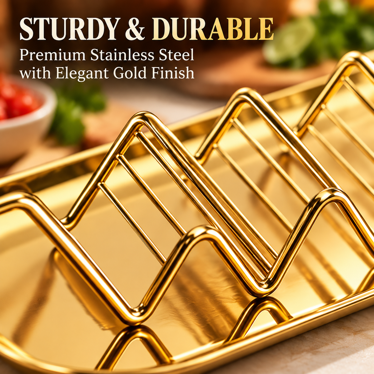 6-Piece Set Gold Taco Holder & Serving Set with Sauce Cups
