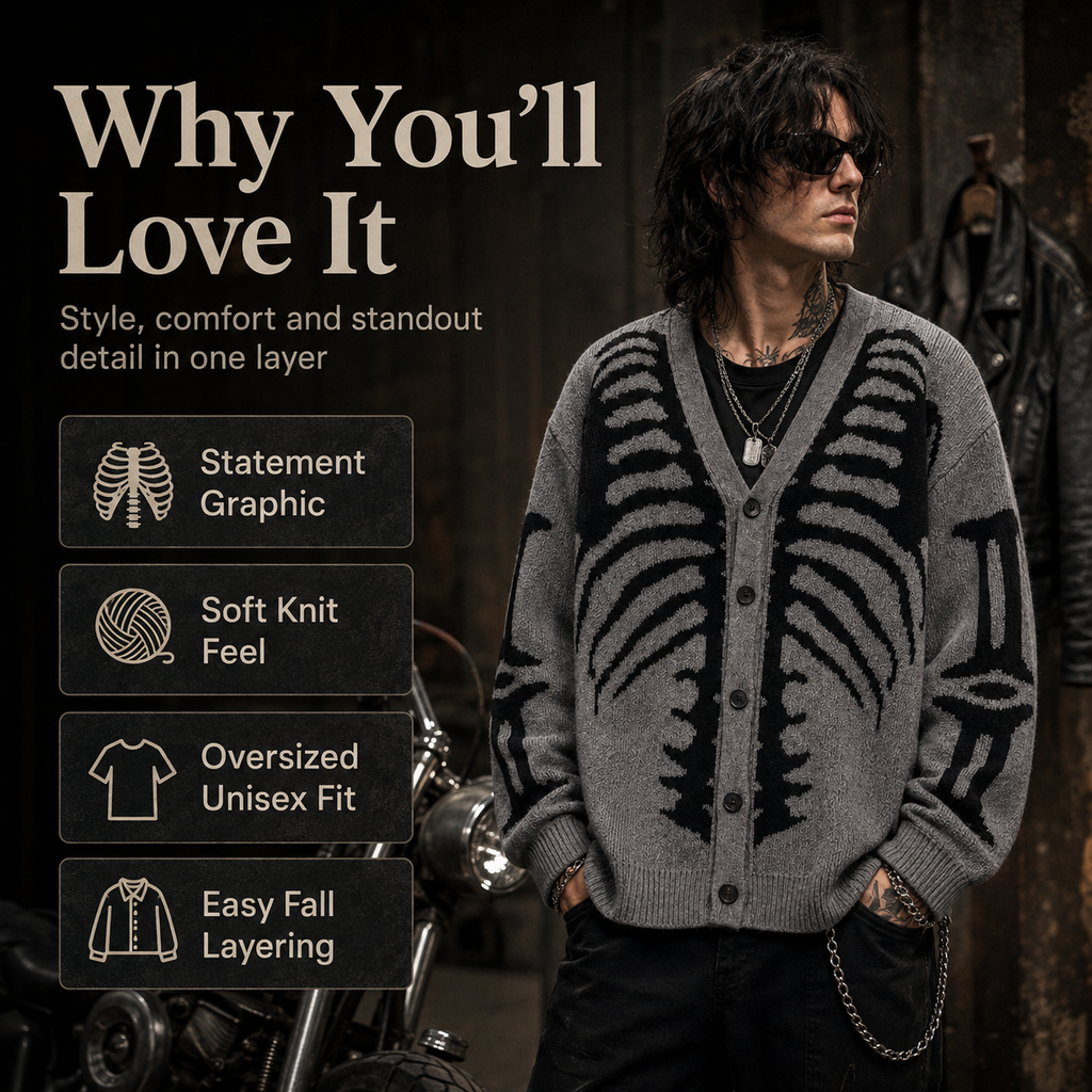 Skeleton Ribcage Oversized Knit Button Cardigan