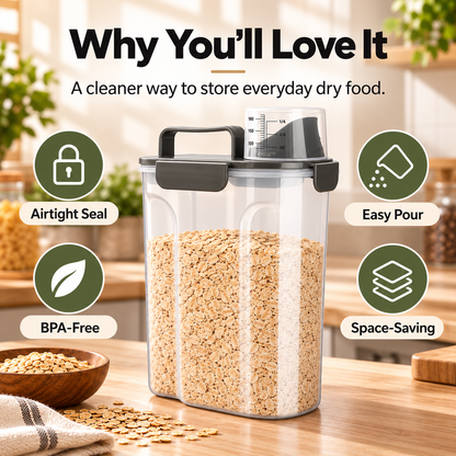 Airtight Dry Food Storage Container with Measuring Cup & Pour Spout