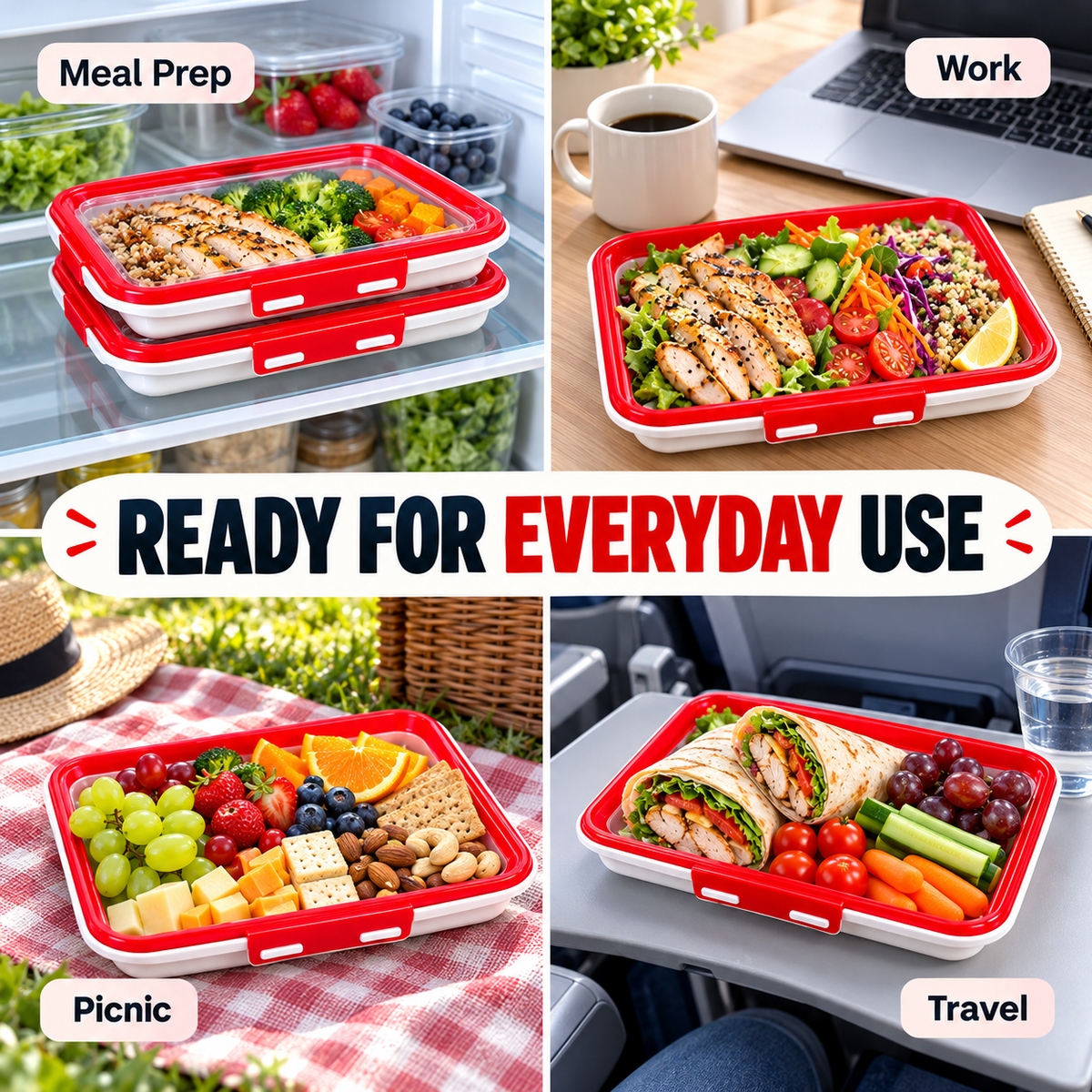 🍓 Portable Snack Tray with Stretch Lid – Snack Anywhere! 🥨