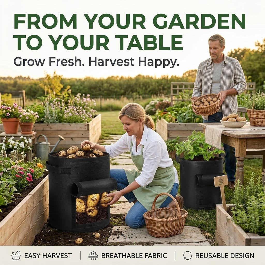 2-Pack Potato Grow Bags with Harvest Window – Breathable Fabric Planters with Handles, Easy Harvest & Reusable Design