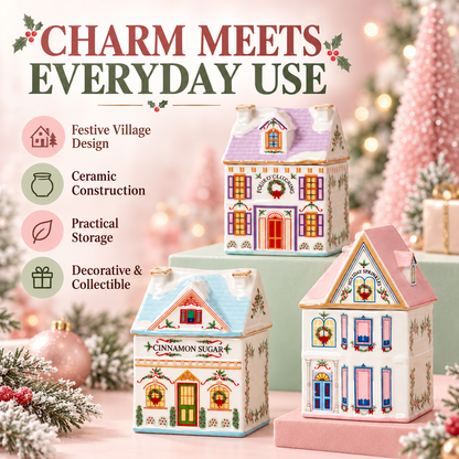 Ceramic Christmas House Spice Jar – Festive Kitchen Storage & Holiday Decor