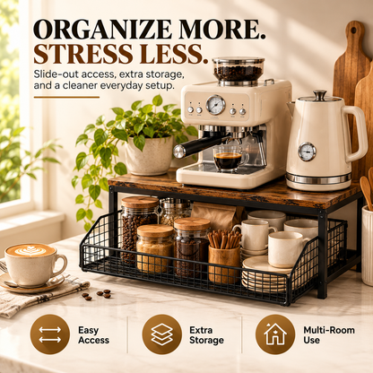 🏡 2-Tier Slide-Out Countertop Organizer – Instant Extra Storage for Kitchen, Office & Bathroom