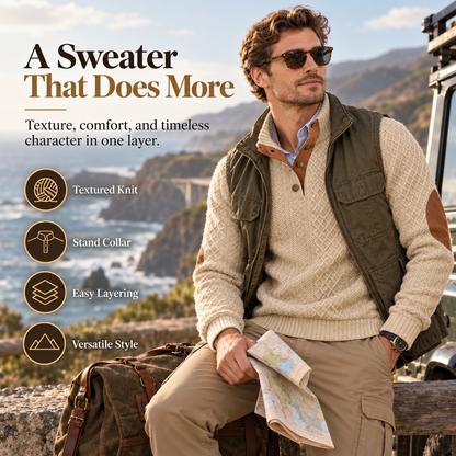 Men's Jacquard Stand Collar Pullover Sweater
