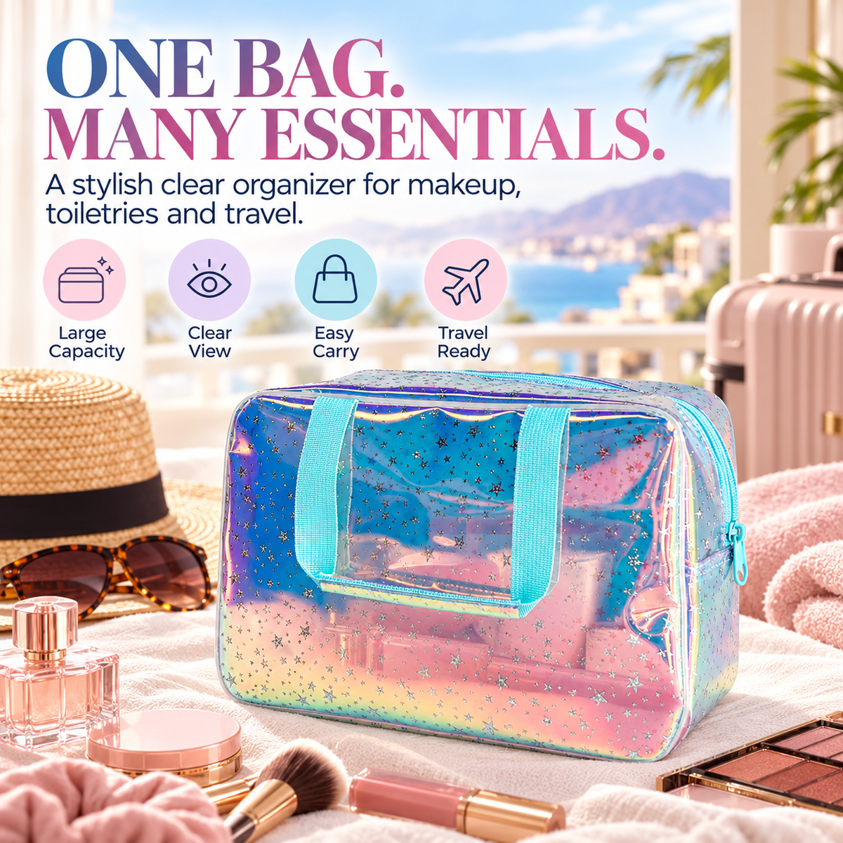 Holographic Clear Star Cosmetic Travel Bag