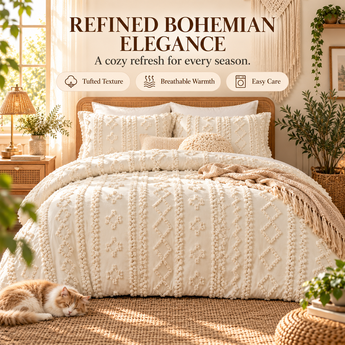 Boho Tufted Embroidery Comforter Set