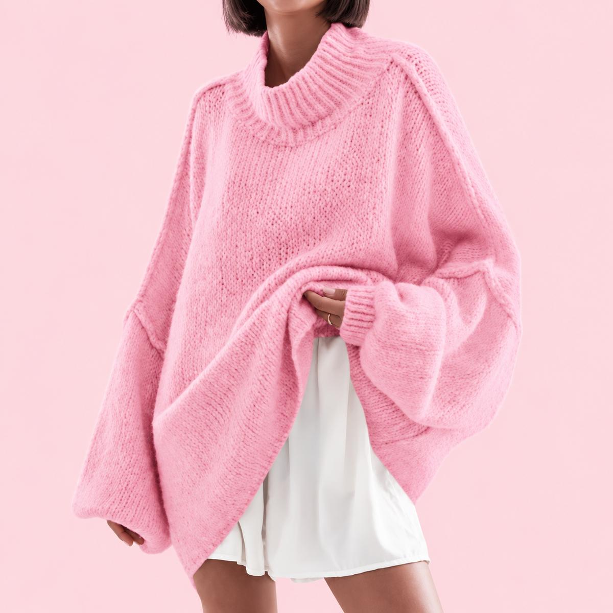 🍂 Oversized Batwing Sleeve Knit Sweater – Effortless Fall Style! 💕