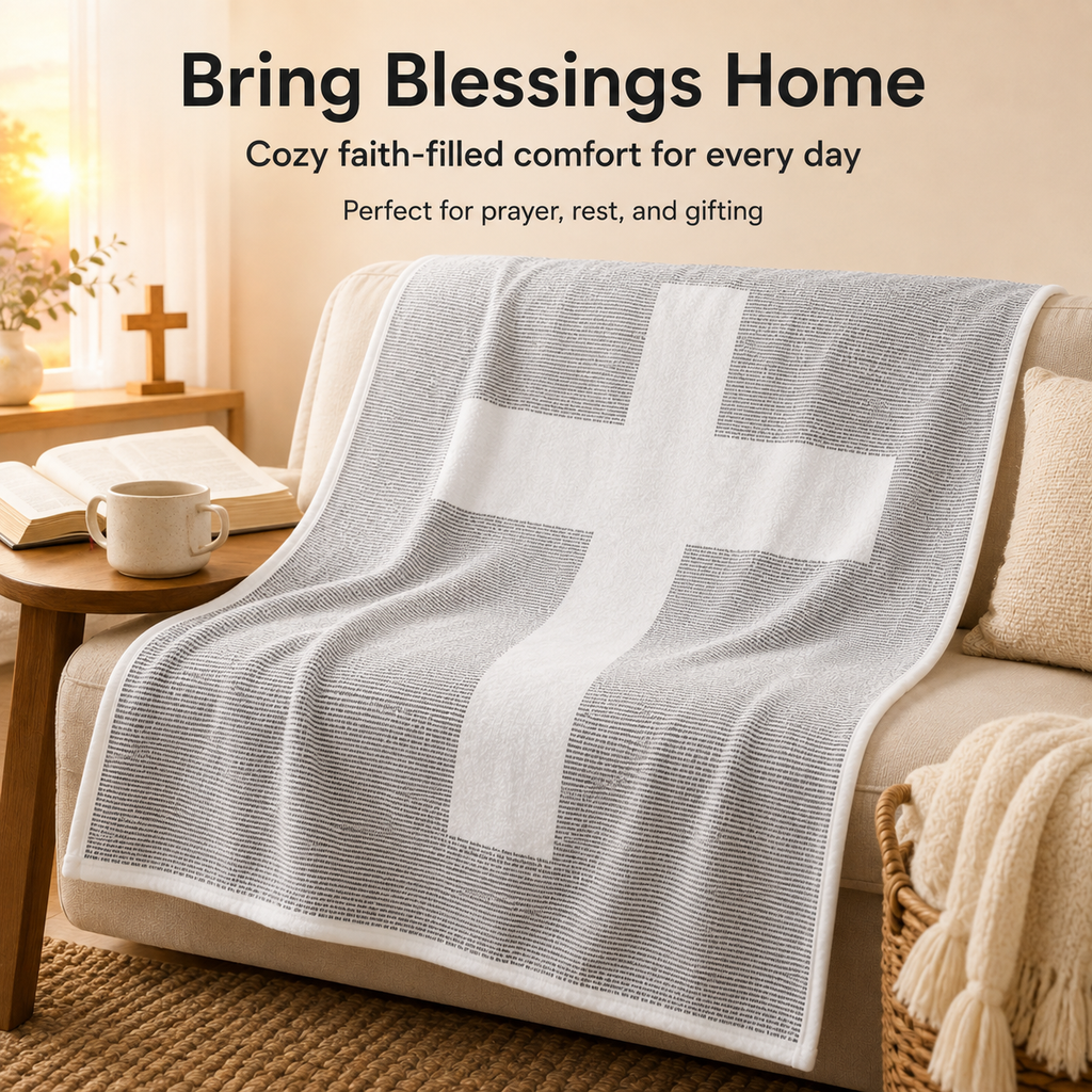 Gospel of John Blanket Soft Scripture Throw with Cross Silhouette