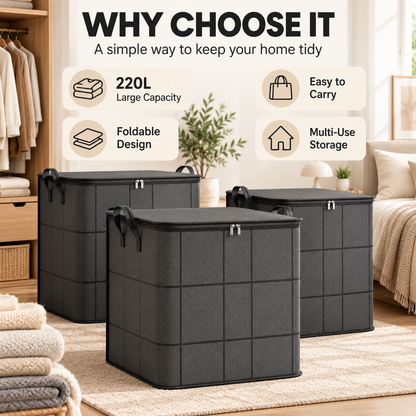 220L Foldable Storage Bag – Extra Large Organizer for Clothes, Blankets & Bedding