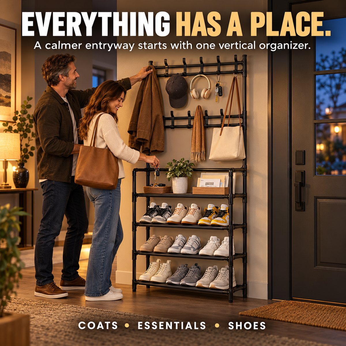 3-in-1 Entryway Coat & Shoe Storage Rack