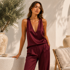 Women's Satin V-Neck Tank Top – Sleeveless Relaxed Fit