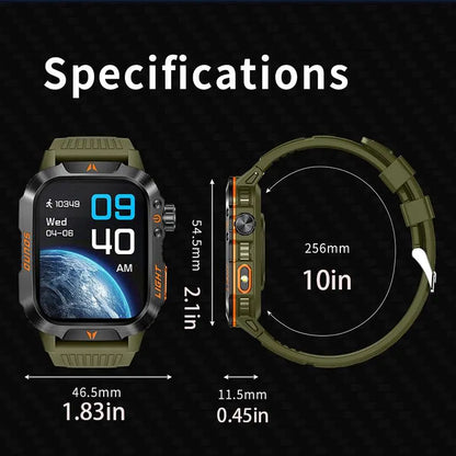 Rugged Military Smartwatch – 2.01" HD Display, Bluetooth Calling & 100+ Sports Modes