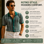 Men’s Vintage Striped Knit Polo Shirt – Retro Button-Front Short Sleeve Top