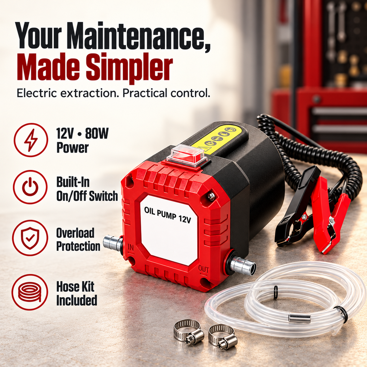 🛠️ 12V 80W Electric Oil Extractor & Diesel Transfer Pump Kit with Hoses – For Compatible Cars, Trucks, RVs & Boats