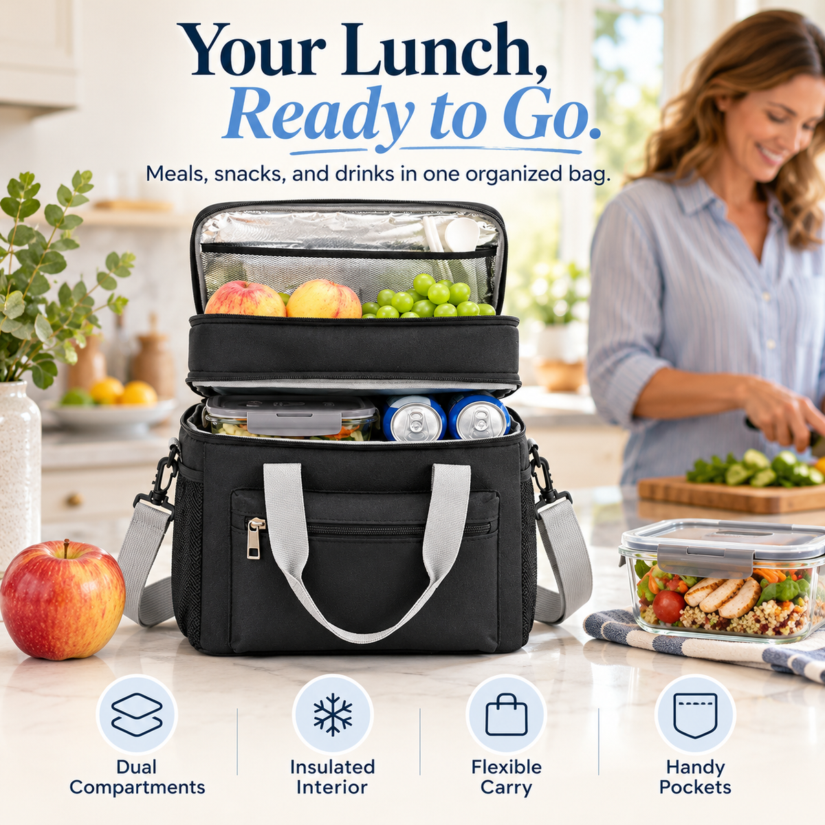 🍱 Dual-Layer Insulated Lunch Bag | Leakproof Cooler Tote with Strap ❄️