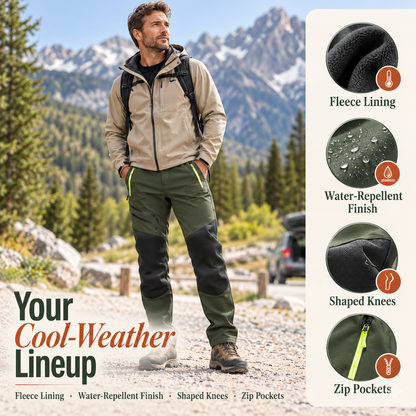 🏔️ Men's Thermal Fleece Waterproof Softshell Hiking Pants | Heavy-Duty Winter Cargo