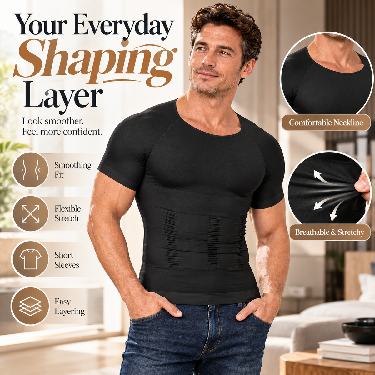 🔥 Men's Tummy Control Shapewear Shirt – Slimming Compression Top for Everyday Wear