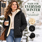 Women’s Thermal Fleece-Lined Winter Jacket | Lightweight Quilted Full-Zip Hooded Coat with Secure Pockets