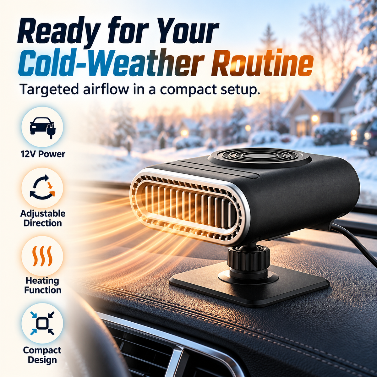 🚗 12V Portable Car Heater & Windshield Defogger – Adjustable Airflow, Heat & Fan Modes for Compatible Cars & Trucks
