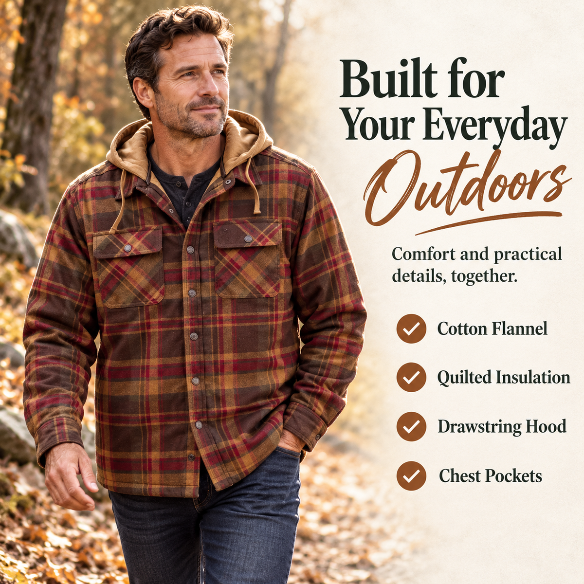 Men’s Quilted Flannel Hooded Shirt Jacket