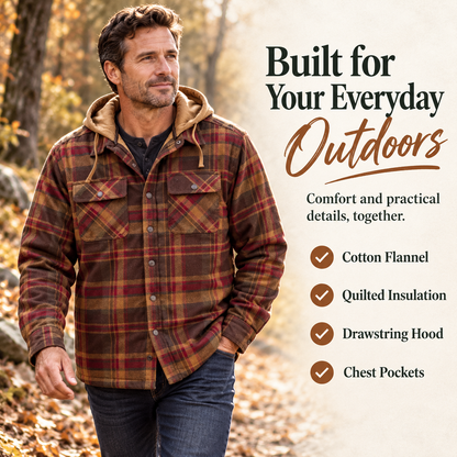 Men’s Quilted Flannel Hooded Shirt Jacket