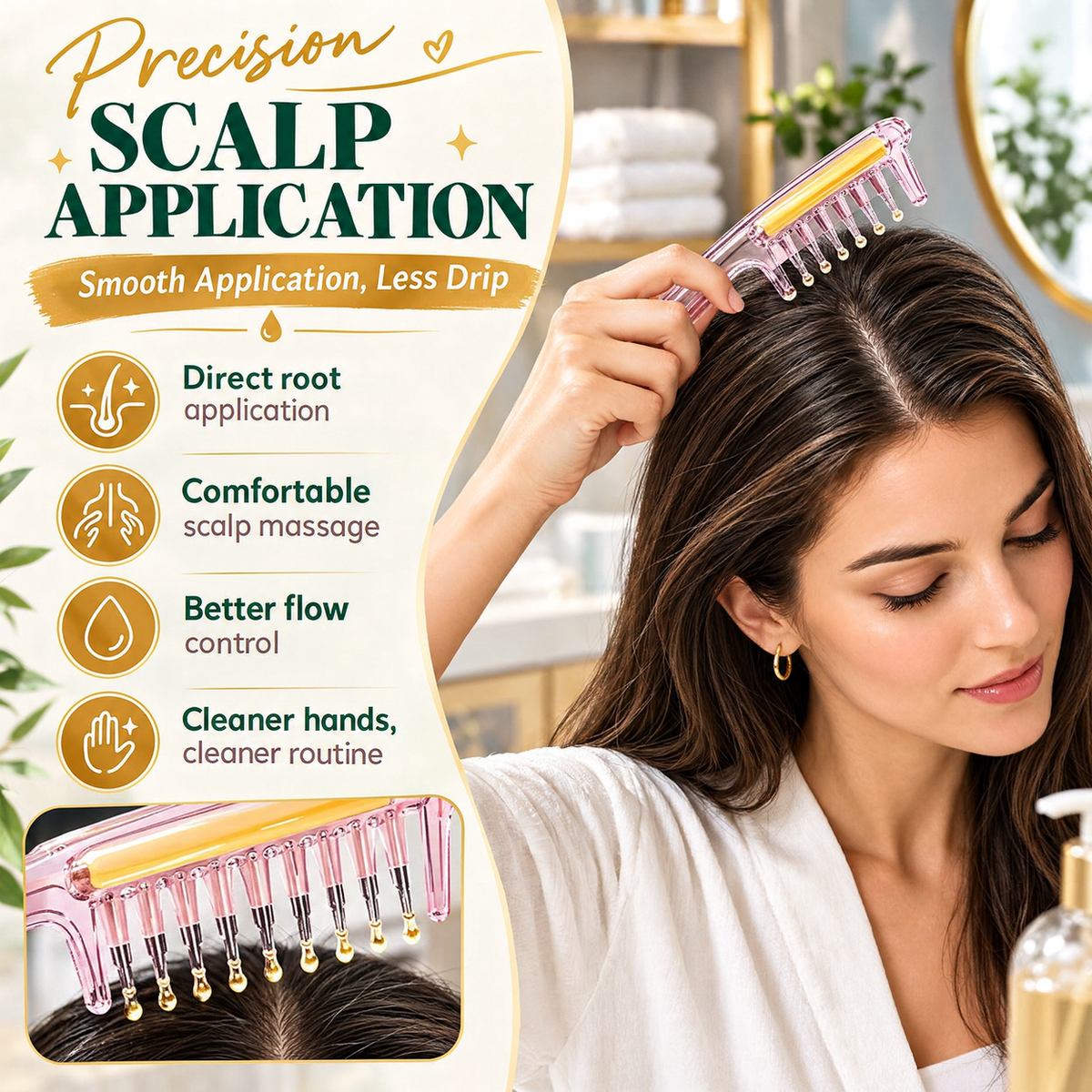 💧 Refillable Scalp Oil Applicator Comb – Precision Roller Massage for Easy, Even Hair Root Care
