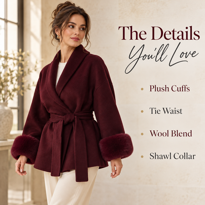 Women's Luxury Plush-Cuff Belted Wrap Coat | Elegant Fall & Winter Thermal Jacket