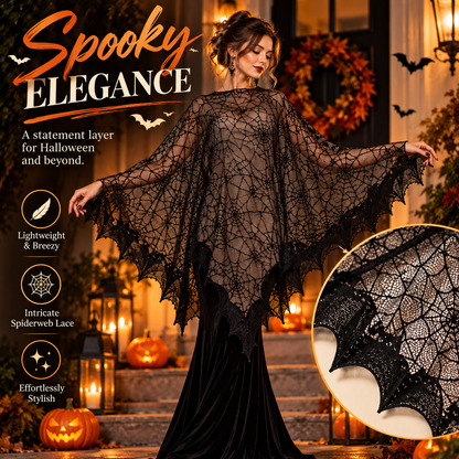 🕸️ Spooky Elegance Spiderweb Poncho | Loose Everyday Gothic Layering Cape
