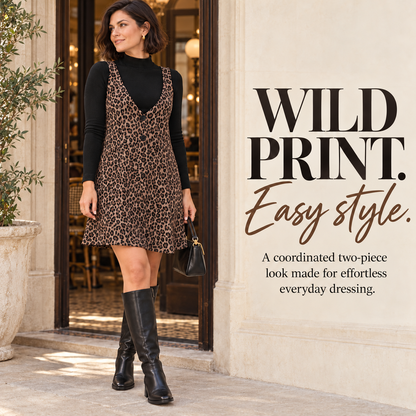 Women's Fall Leopard Print Two-Piece Layered Dress Set