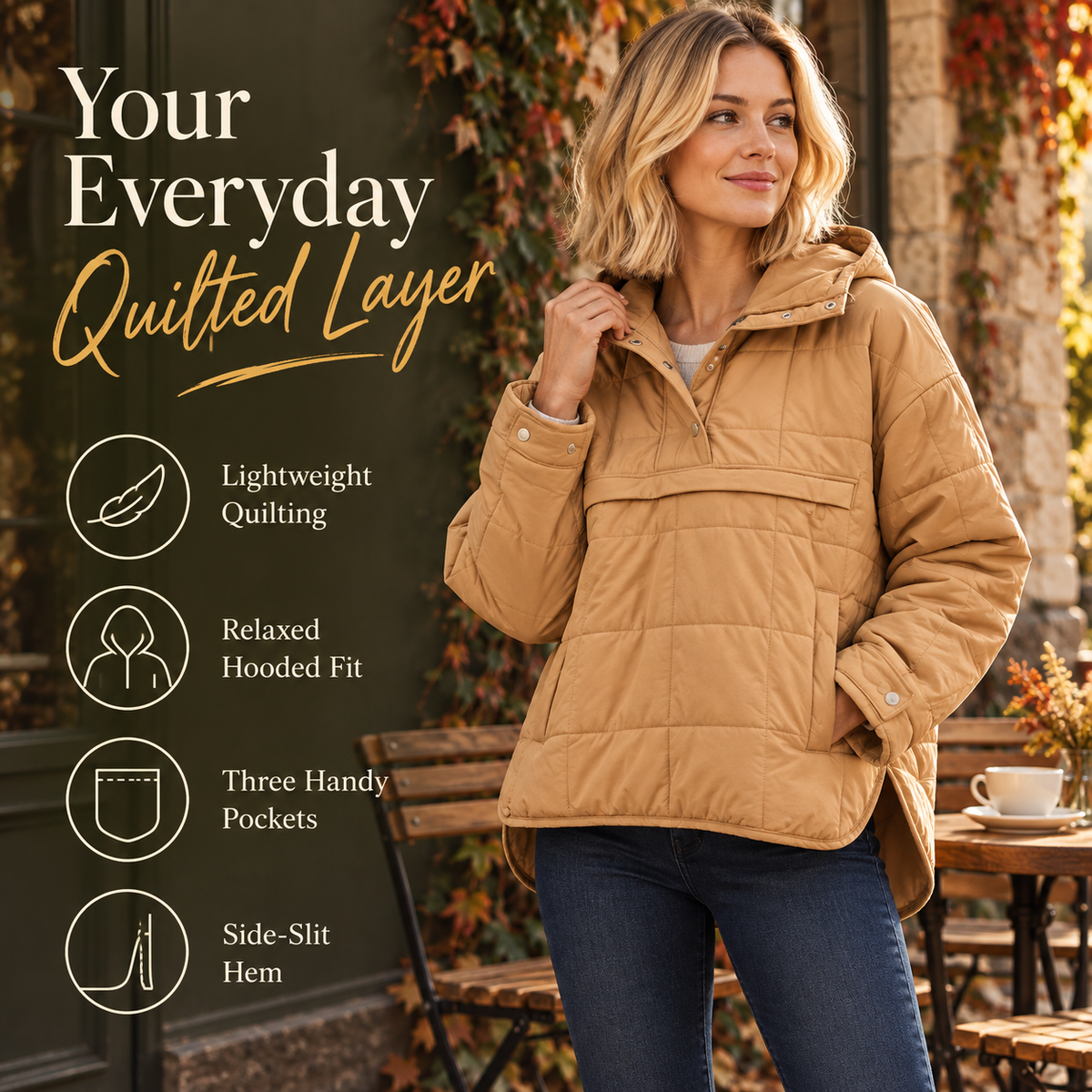 Tanming Women's Lightweight Quilted Hooded Anorak Jacket
