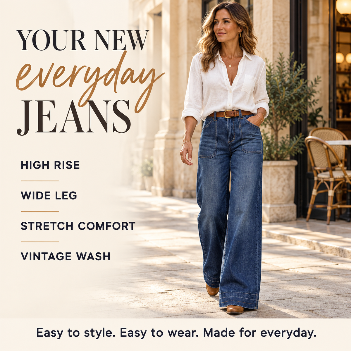 Vintage High-Waisted Wide-Leg Denim Jeans | Ultra-Soft Comfort & Relaxed Fit