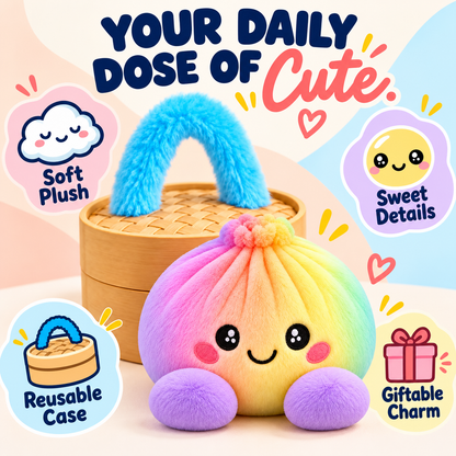 🥟 Cute Dumpling Plush Toy – Soft & Slow-Rebound Stress Relief Stuffed Animal with Bamboo Steamer Case🌈