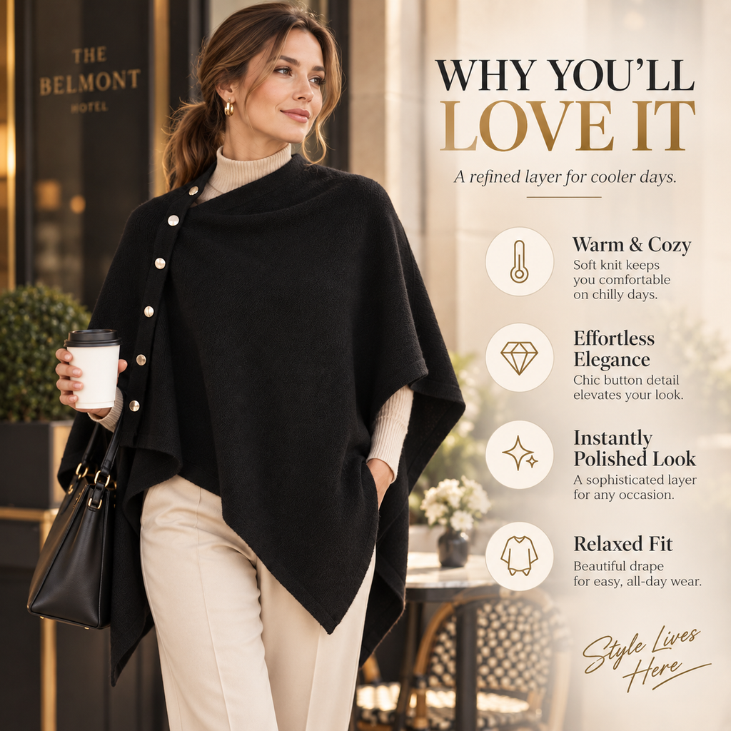 Women's Elegant Side-Button Asymmetric Knit Poncho