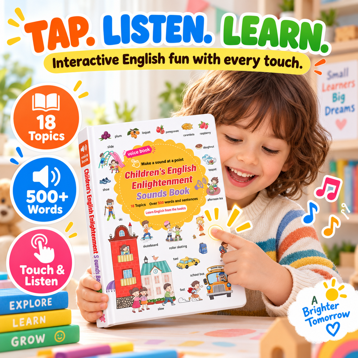 📚 Kids' Interactive English Sound Book | Ages 1–6 | 500+ Words | 18 Learning Topics 🌟