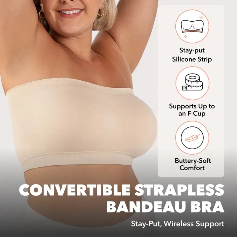 ✨ Convertible Strapless Bandeau Bra with Wireless Comfort, Anti-Slip Grip 👍Suitable for All Body Types