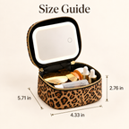 Portable Leopard Print Makeup Bag with Mirror and Light for Women