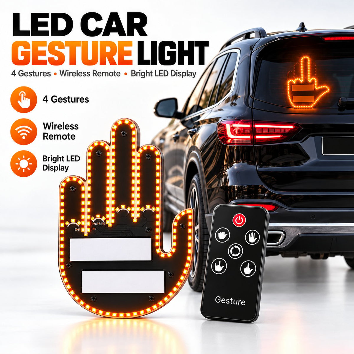 ✋🔥 LED Car Gesture Light – Wireless Remote-Controlled LED Hand Sign