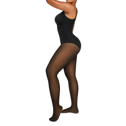 Fleece-Lined Sheer Shaping Bodysuit Tights – Warm, Smooth & Sculpted