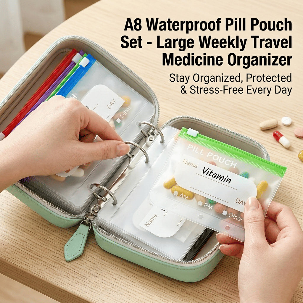 ✈️ Travel Light & Smart | A8 Waterproof Weekly Pill Pouch Set with 14 Color-Coded Pouches 💊