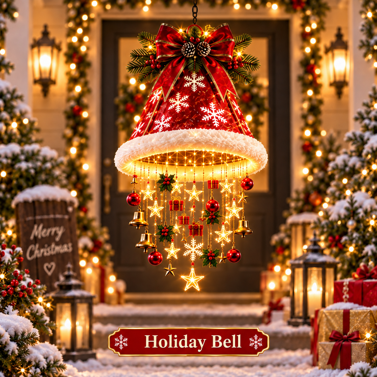 🎄 Premium Lighted Christmas Chandelier ✨ Festive Hanging Holiday Decor with Warm Glowing Lights