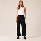 Women's Mid Rise Barrel Leg Pants, Elastic Waist Baggy Casual Trousers with Pockets
