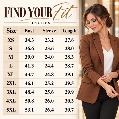 Women's Fitted Blazer – Soft Tailored Long Sleeve Jacket with Lapel & Pockets