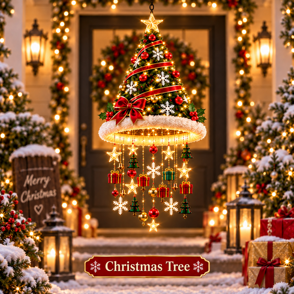 🎄 Premium Lighted Christmas Chandelier ✨ Festive Hanging Holiday Decor with Warm Glowing Lights