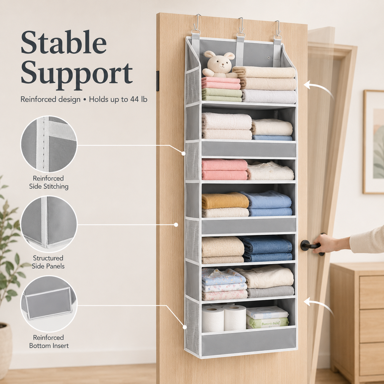 Large capacity hanging storage bag behind the door