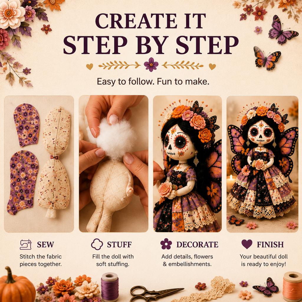 DIY Day of the Dead Butterfly Skull Doll Sewing Kit – Complete Craft Set