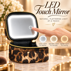Portable Leopard Print Makeup Bag with Mirror and Light for Women