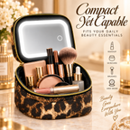 Portable Leopard Print Makeup Bag with Mirror and Light for Women
