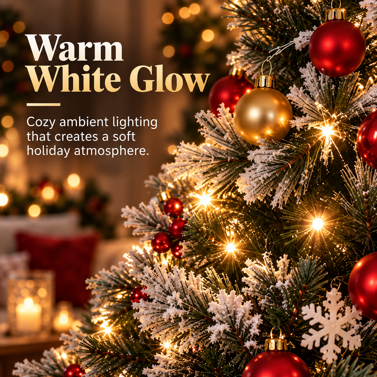 Mini Tabletop Christmas Tree—Warm White String Lights and An Illuminated Snowflake Base